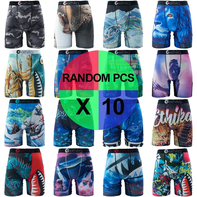 ETHIKA 10Pcs Men Underwear Boxers Breathable Mesh Crotch Mens Trunks Plus Size S-3XL Man Sports Underpants Men's Panties Trunks