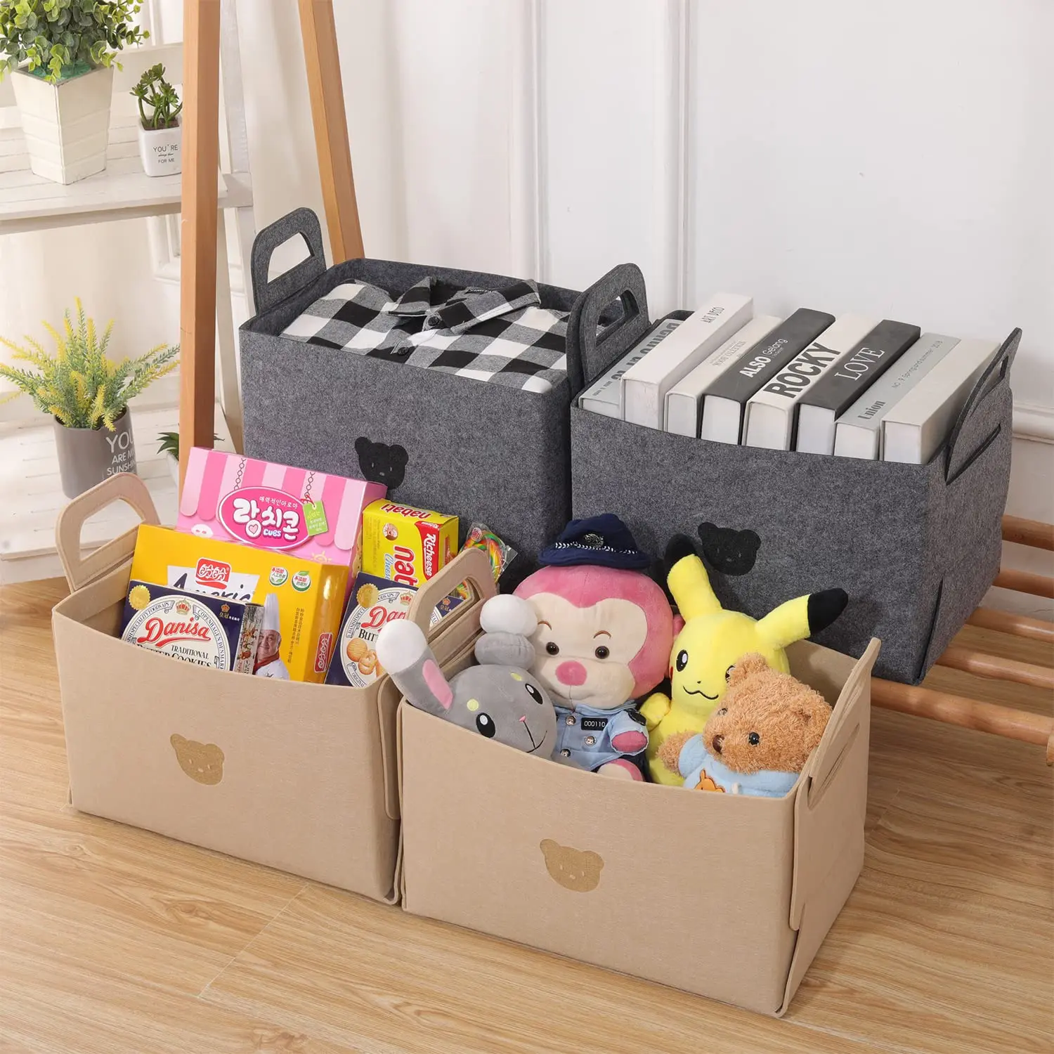 1-10PCS Bear Felt Snacks & Toys Storage Basket Large Capacity Collapsible Clothes Storage Box Desktop Sundry Organiser