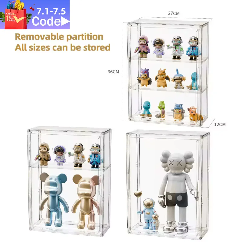 

Clear 3-Layer Wall Shelf - Adjustable Height for Popmart Blind Boxes, 36cm Tall Magnetic Display Case