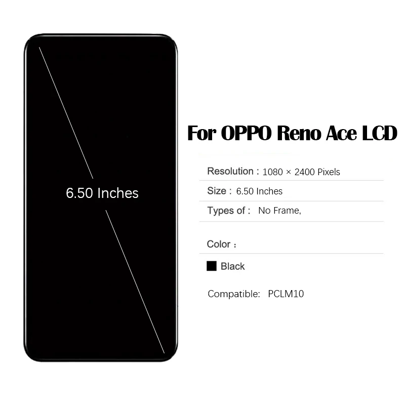 LCD Screen for 6.50 inches OPPO Reno Ace PCLM10 LCD Touch Screen Digitizer Assembly with Repair Tool and Glue for realme x2 pro