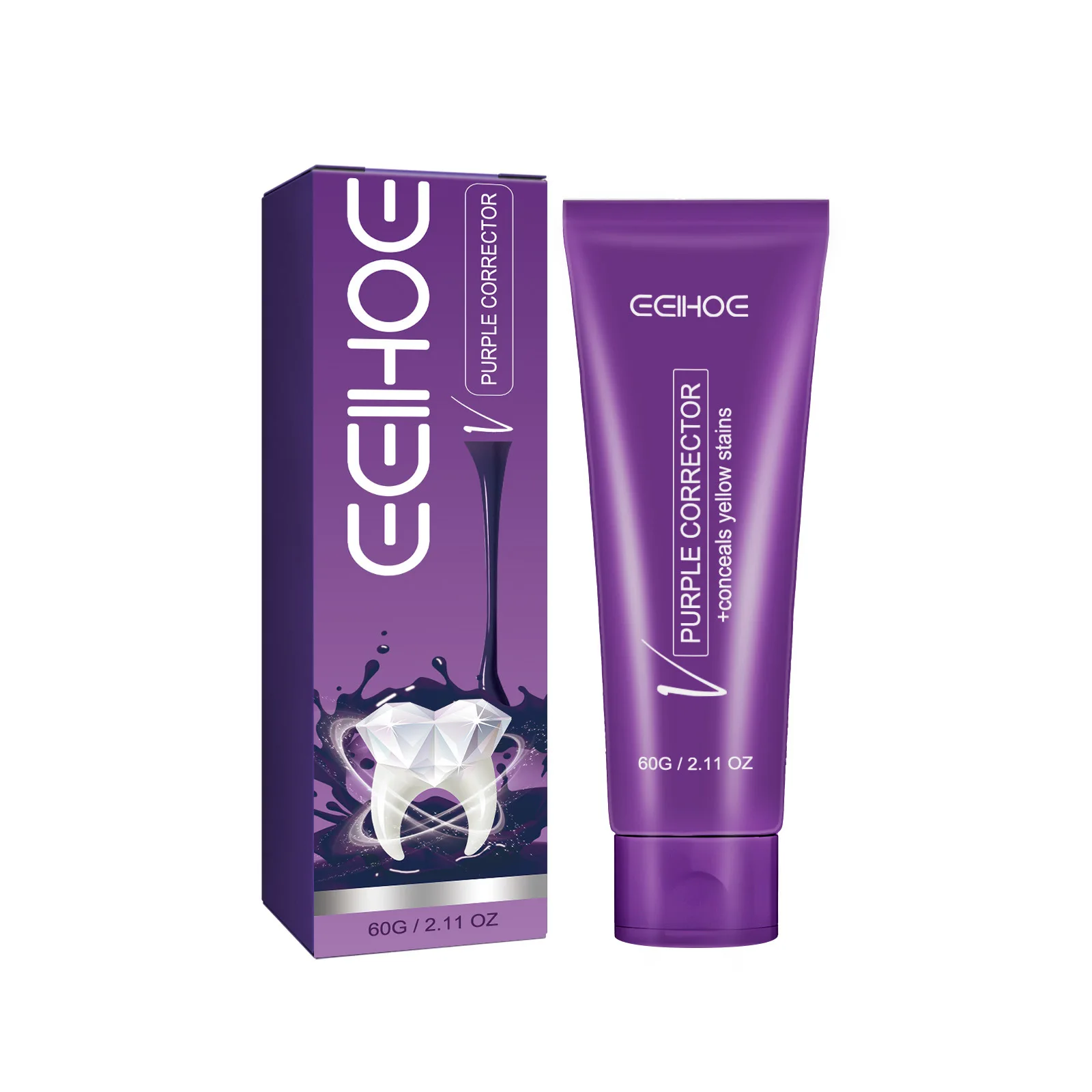 Pasta de dientes blanqueadora púrpura, limpieza bucal, manchas, ilumina, eliminación de dientes amarillos, mal aliento, higiene Dental, corrección de Color