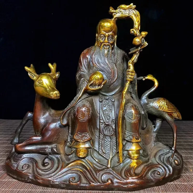 Copper Fu Lu Shou God Good Luck Safe Health Patron Saint Buddha Statue Fengshui Home Living Room Office Decoration Statues