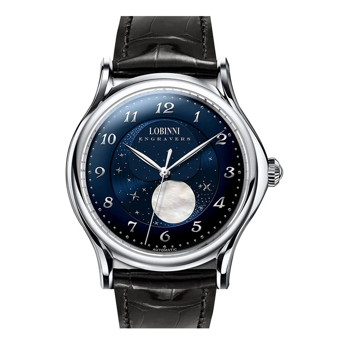 Lobinni 男性自動腕時計メンズムーンフェイズ 42 ミリメートル機械式腕時計 5BAR 防水サファイアスターダイヤル