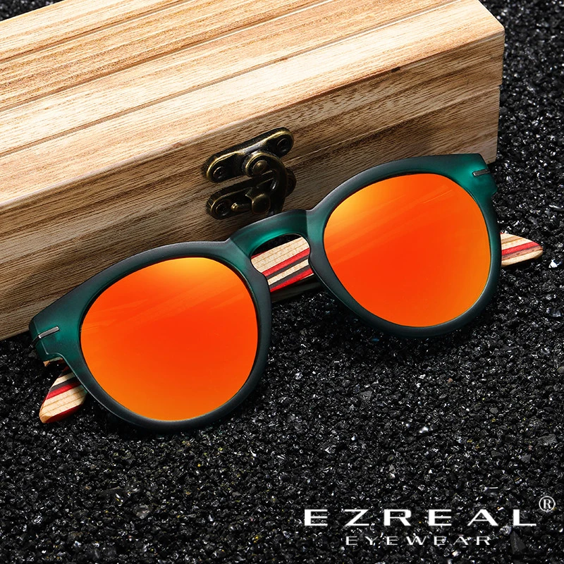 

XSW Brand Designer Polarized Sunglasses Men Plastic Frame Wood Earpieces Fashion Oval Sun Glasses Mirror Lens UV400