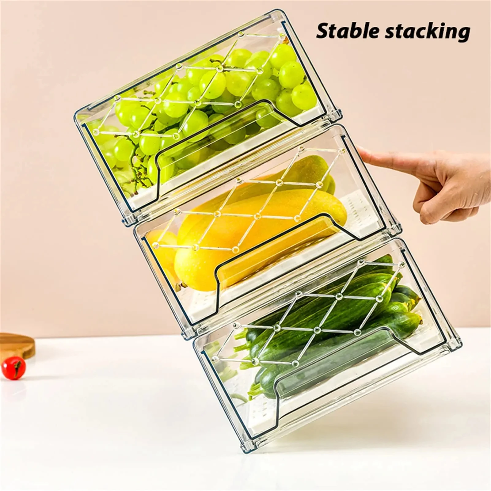 Fridge Organizer Stackable Refrigerator Organizer Bins Reusable Food Storage Containers, Fridge Drawer Organizer in Home Kitchen