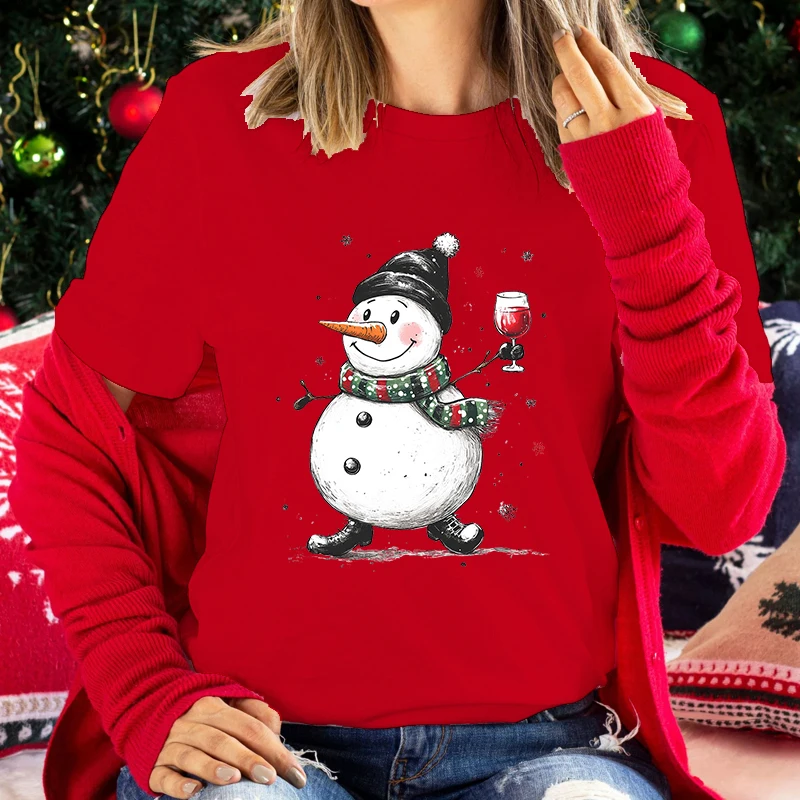 

Hot Christmas Snowman Print Short Sleeve T Shirts Women Men Casual Shirts Summer Women'S Crew Neck Christmas T-Shirts