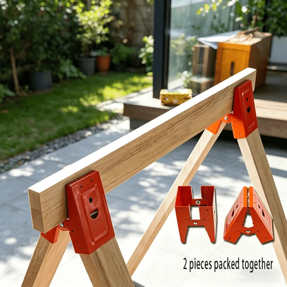2 Pcs Universal Sawhorse Bracket Heavy Duty Metal Saw Horse Support Clamp Wooden Plank Workbench Connector Carpentry Woodworking