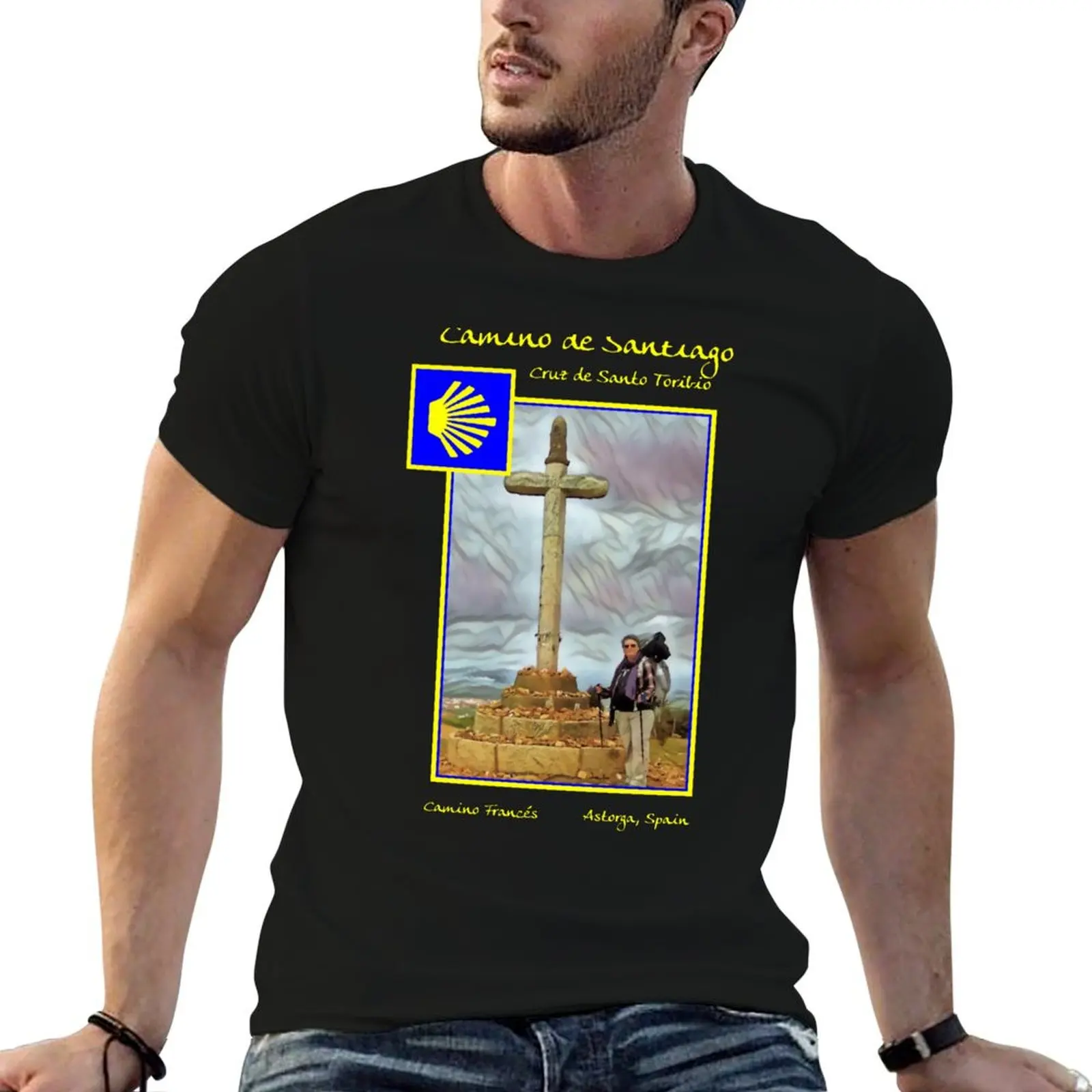 

Camino Francés - Peregrina at the Cruz de Santo Toribio T-Shirt anime tshirt t shirt man luxury T-Shirt