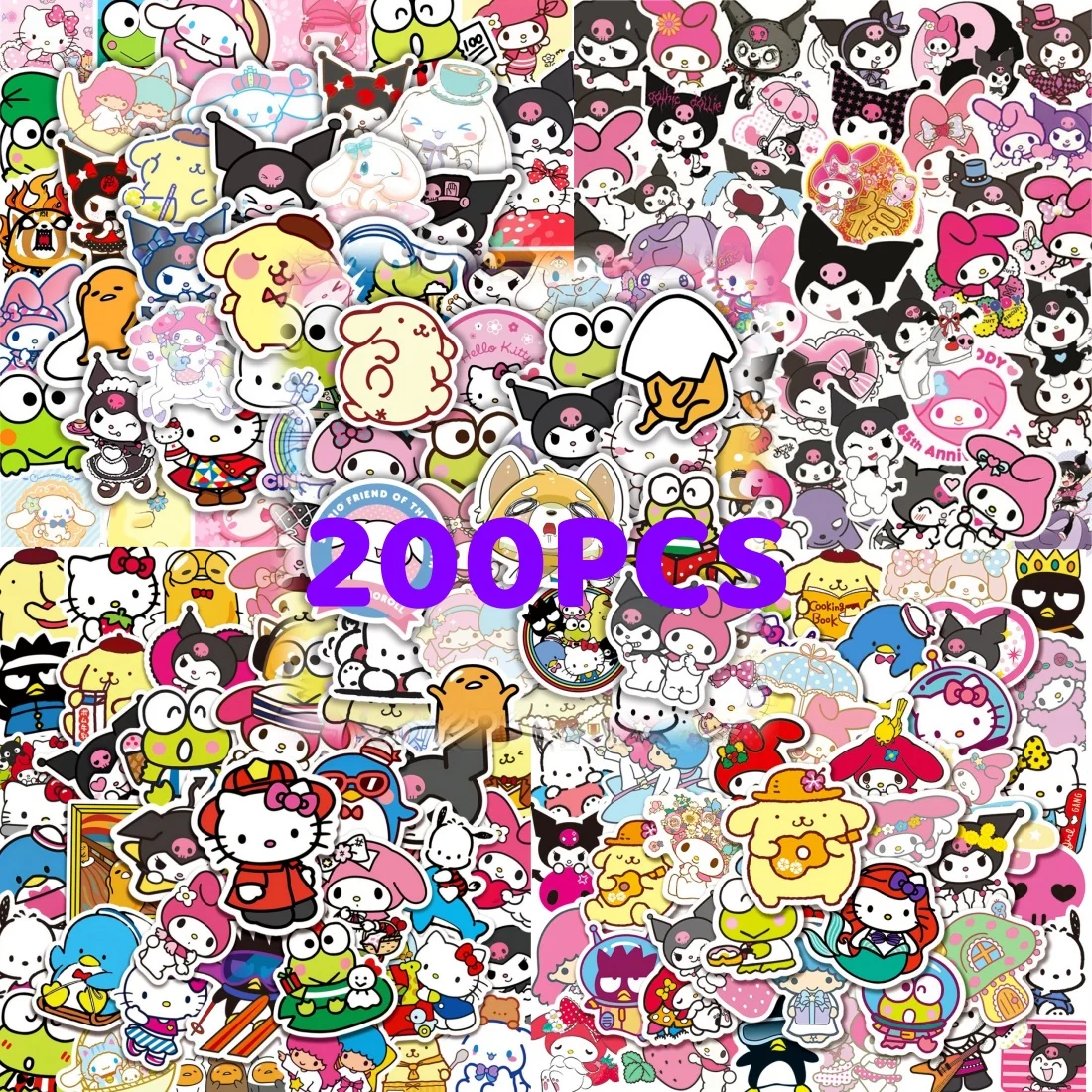 50Pcs Sanrio Cute Cartoon Graffiti Stickers Peripheral Bicycle Suitcase Laptop Guitar Water Bottle Decoration Stickers Kids Toys