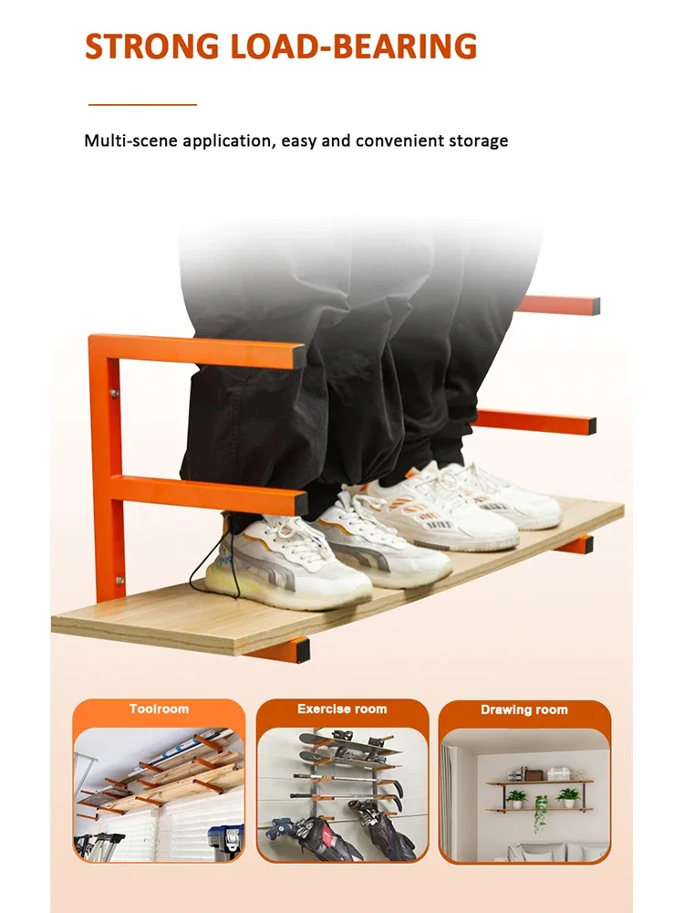 2 قطعة الثقيلة المعادن الخشب المنظم رف الحائط الخشب تخزين الرف ورشة عمل المنظم داخلي في الهواء الطلق المرآب أداة خزانة #4