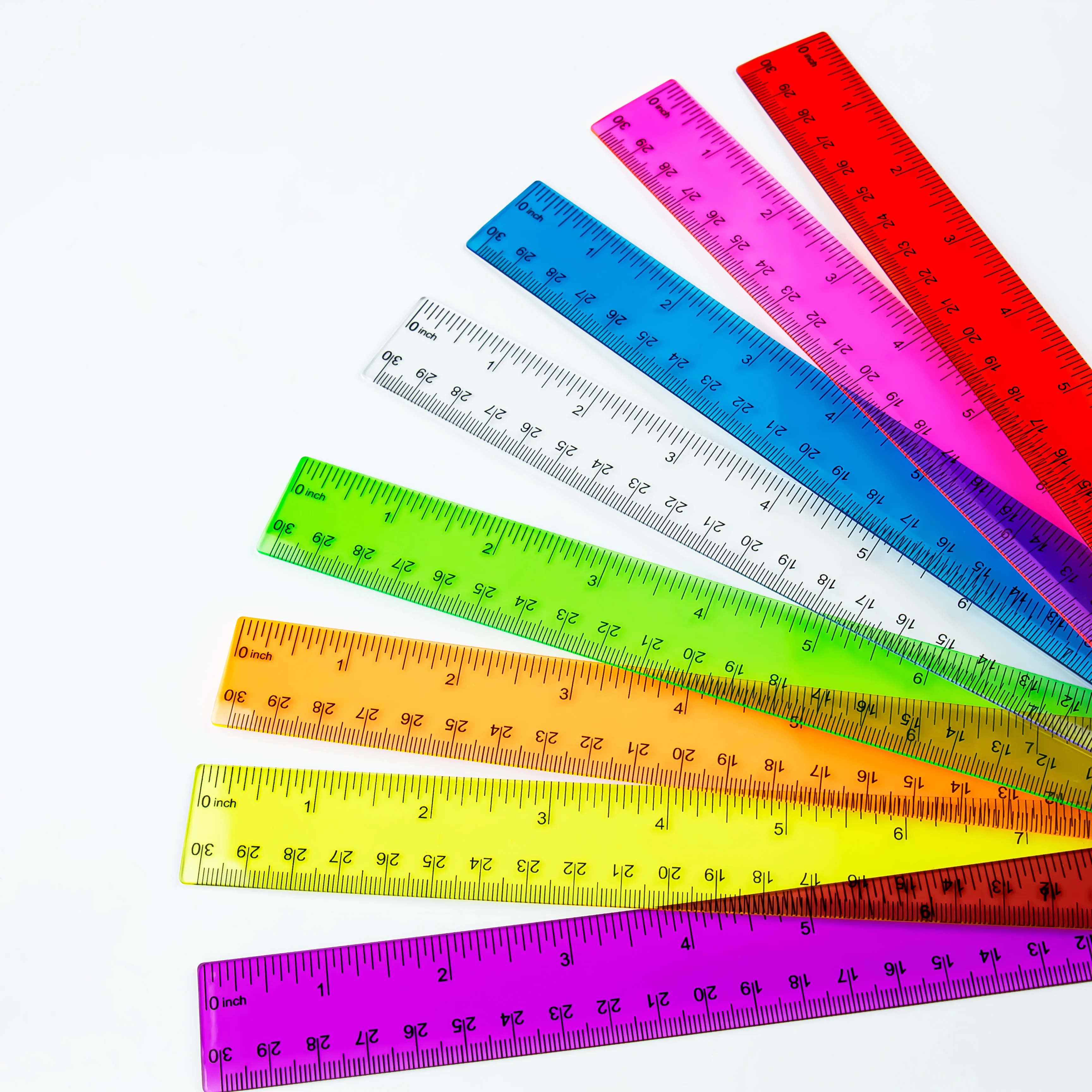 30cm Colorful Transparent Ruler - 8 Colors Available, Clear Scales for Precise Measurement