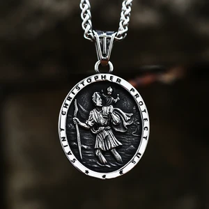 BEIER Colar de aço inoxidável para homens, Santo dos viajantes do tempo Pingente Cadeia, St Christopher Jóias, BP8-856 8 principais vendas chaveiro de são cristovão - №8
