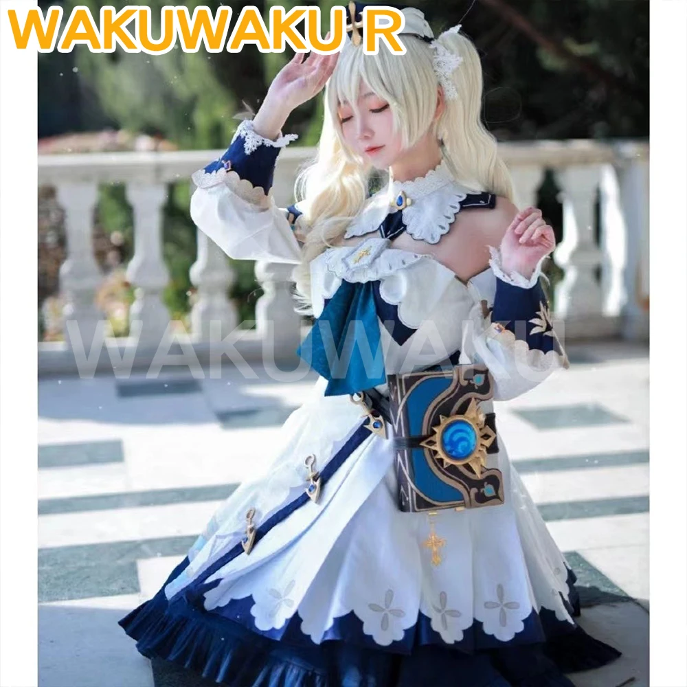 AUF LAGER Barbara Cosplay Kostüm Spiel Genshin Impact【S-2XL】WakuWaku-R Damen Süßes Kleid Halloween Glänzendes Idol Mondstad Übergröße