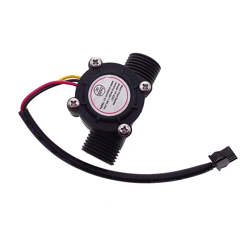 Sensor de flujo de agua YF-S201, interfaz G1/2 de 4 puntos, dispensador de agua, caudalímetro Hall, negro y blanco