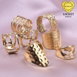 1Pc Stainless Steel Trendy Irregular Curved Textured Open Finger Rings Hammered Personality Chunky Aesthetics Anillos Jewelry