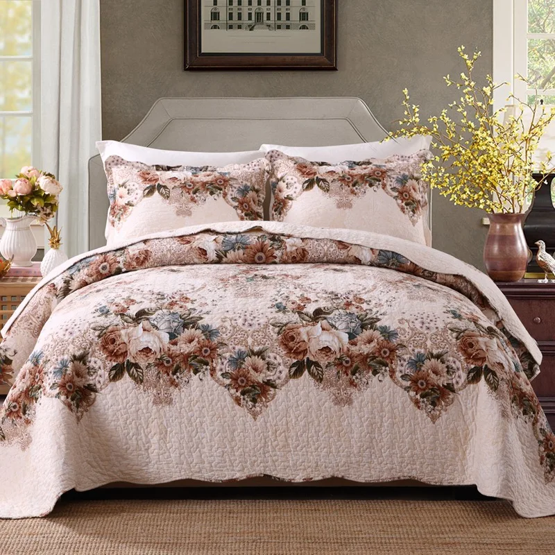 

CHAUSUB Quality Cotton Quilt Set 3PC Bedspread on the Bed Queen Size Summer Quilted Double Blanket for Bed Soft Printed Coverlet