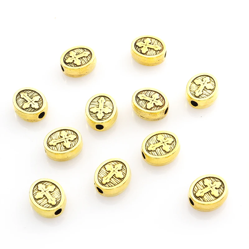 15pcs Vintage Style Cross Engraved Alloy Spacer Beads for Ornaments Making DIY Men Women Necklace Bracelet Crafts Loose Beads