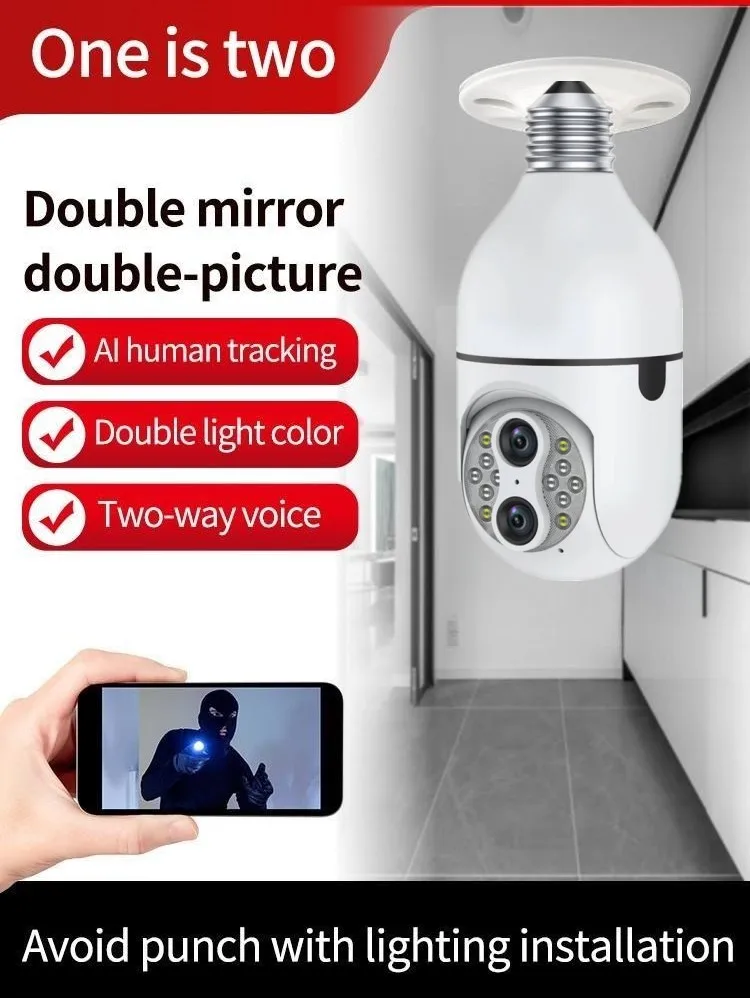 4MP UHD390Eyes /IPC360Home/ICsee APP 10X Zoom Dual Lens E27 PTZ IP Dome Camera AI Humanoid Full Color Home Security Baby Monitor