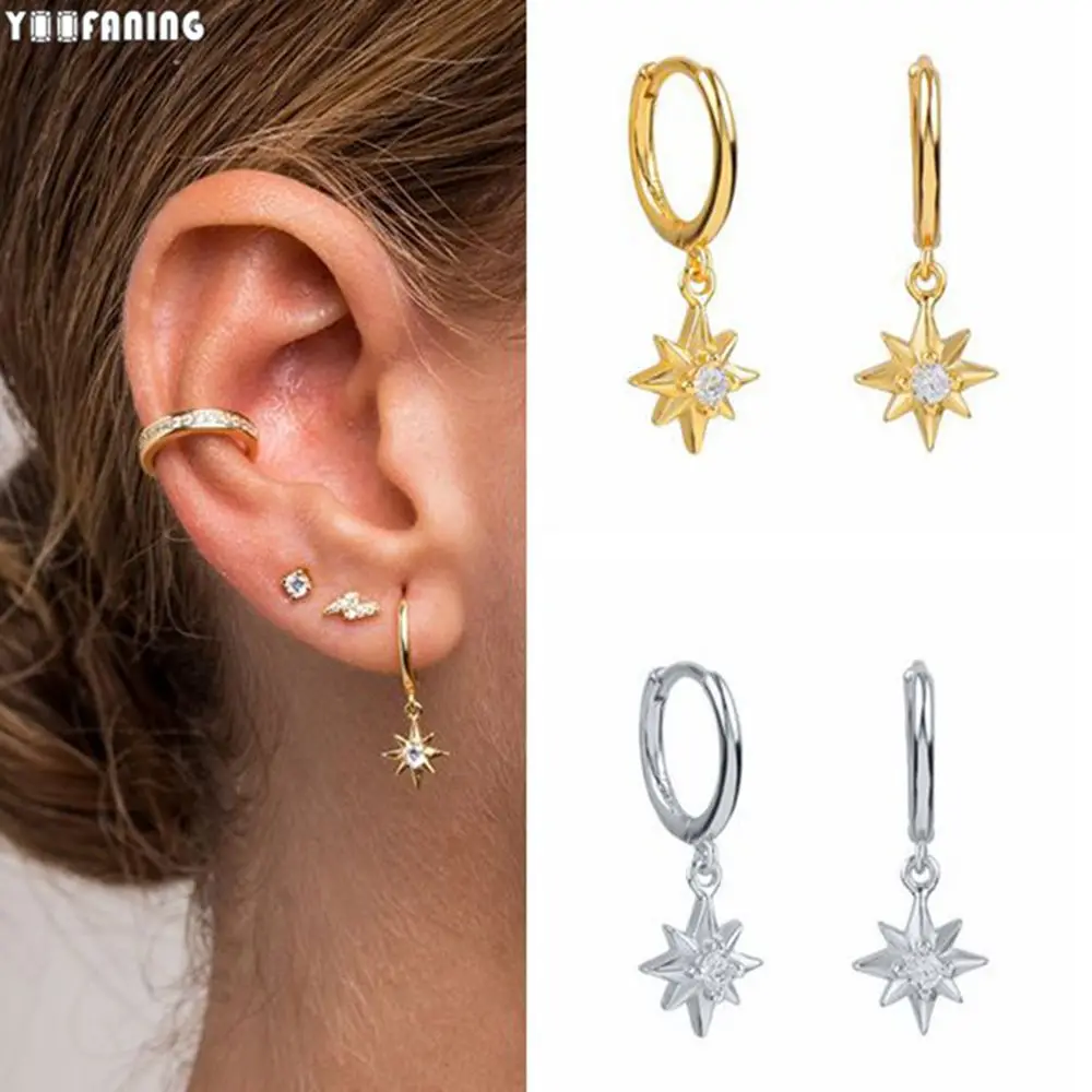 

925 Sterling Silver Ear Needle Fashion Luxury Gold Silver Hoop Earrings Star Pendant Exquisite Earrings for Women Jewelry Patty