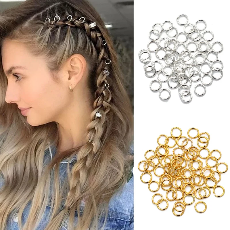 200-50 Cái/túi Tóc Kim Loại Nhẫn Viền Móng Gẩy Dày Đính Hạt Tóc Vòng Bít Oai Ống Charm Dreadlock Phụ Kiện Tóc Nối Dài