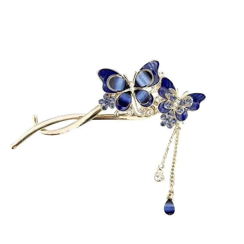 

Chinese style tassel butterfly hair accessories back head large hairpin frog buckle one-word clip twist clip