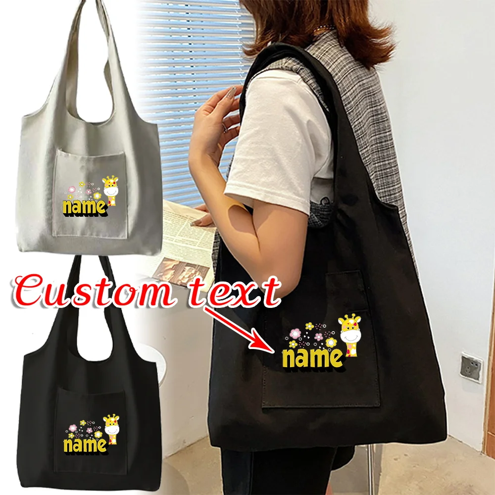 

Customized Name Canvas Bag Large Capacity Storage Bag Foldable Shopping Bag Customized Product
