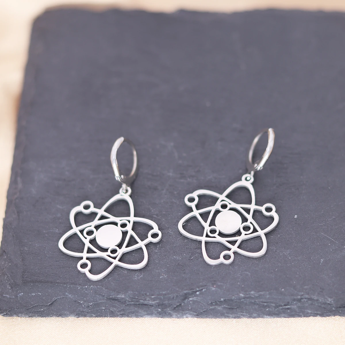 QIMING Atom Structure Hoop Earrings Stainless Steel Science Molecule Dangle Earrings for Women Daily Jewelry Gift Wholesale