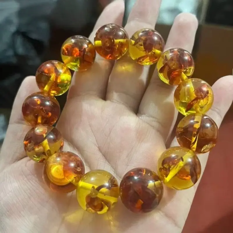 Exquisite Second-generation Flower Amber Round Bead Single Circle Bracelet, Handicraft Jewelry.