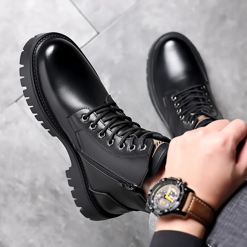 Men Classic Genuine Leather Boots Autumn Winter Waterproof Warm Platform Works Shoes Outdoor Men's Motorcycle Ankle Boots Botas view 3