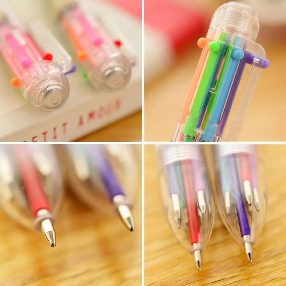 Transparent 6-color Ballpoint Pen With Smooth And Writing, Multiple Color Options, And Colorful Pens Tablet