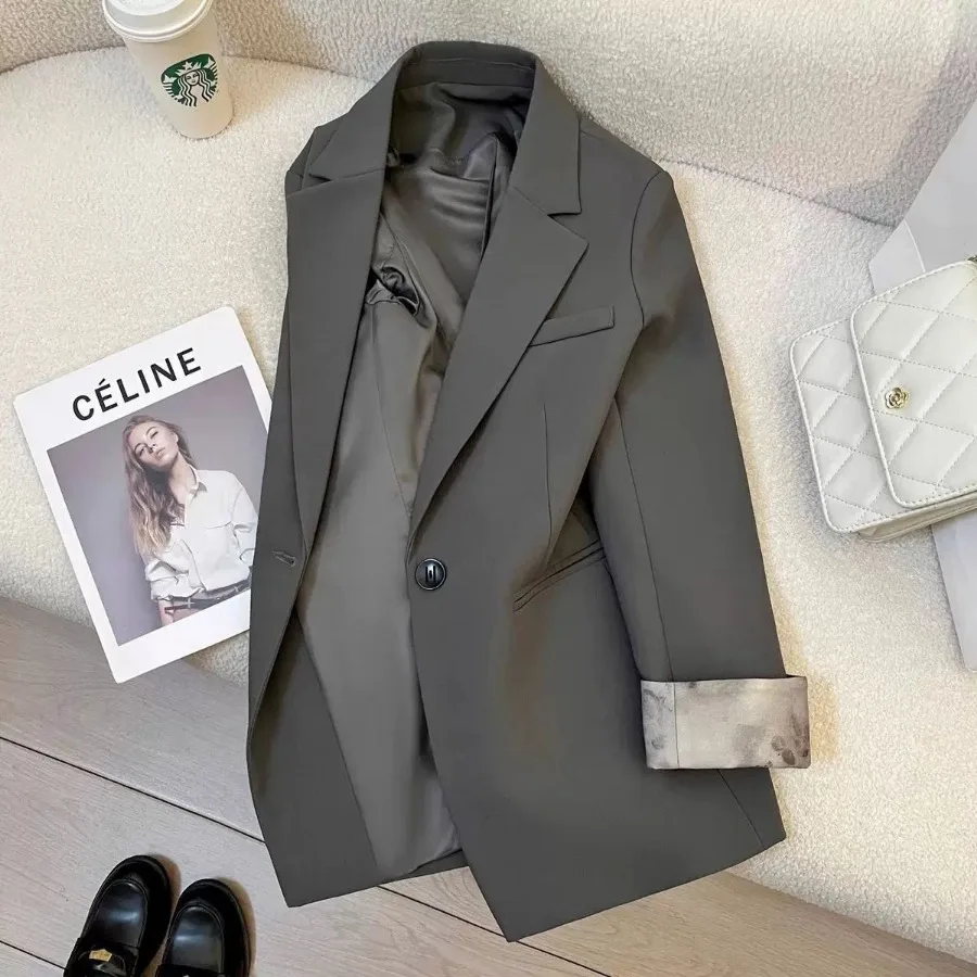 그레이 블랙 블레이저 여성용 신상 봄 가을 럭셔리 브랜드 패치워크 블레이저 오피스 레이디 수트 디자인 재킷 코트 여성 트렌드