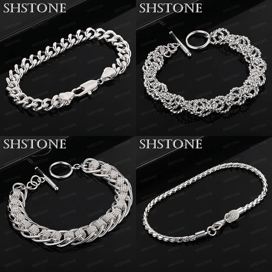 

925 Sterling Silver Spiral Twisted Ring Cuban Chain Bracelets Twisted Rope Chain Lady Fashion Wedding Party Jewelry Accessories