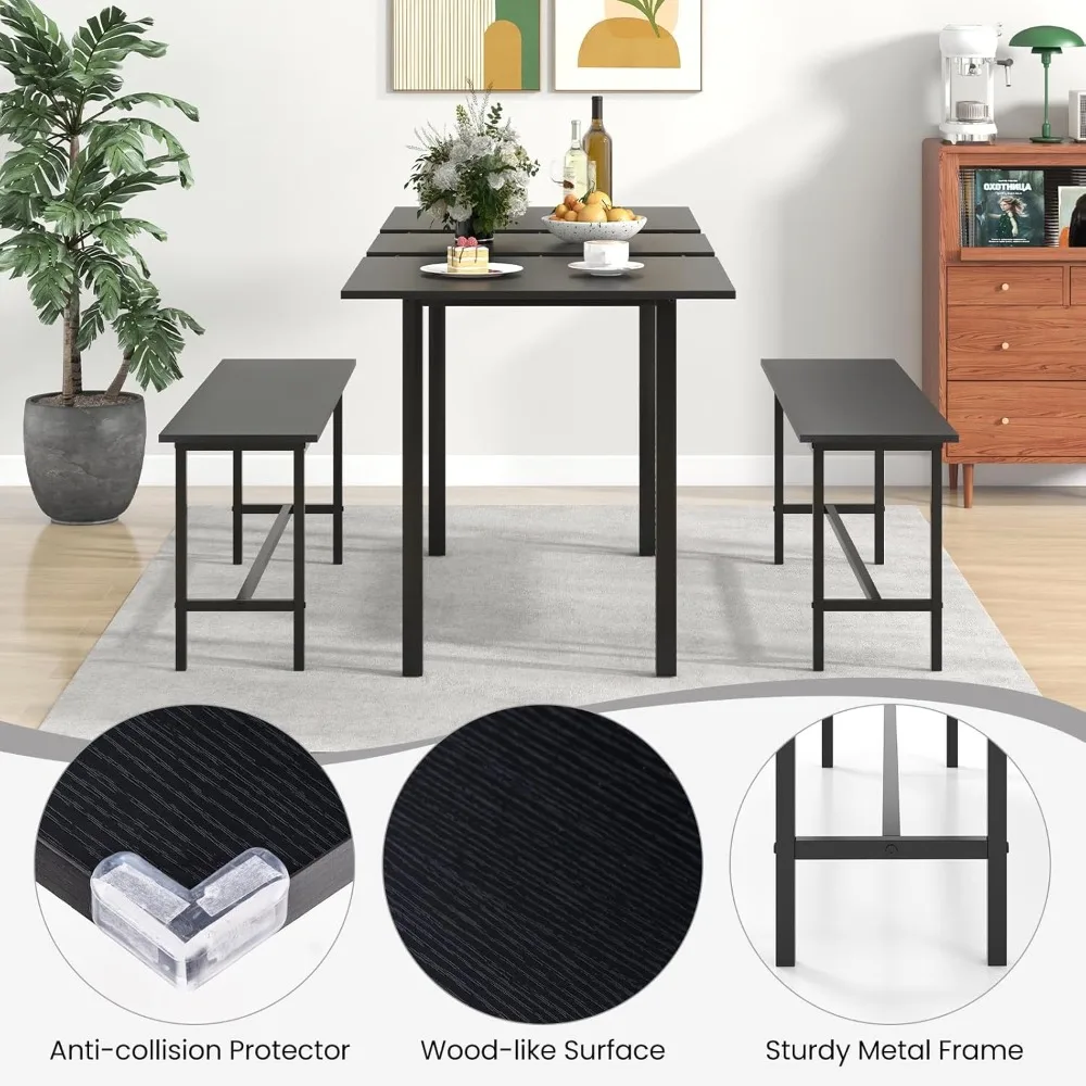 طقم طاولة طعام مكون من 3 قطع لطاولة مطبخ قابلة للتمديد مقاس 4-6، 63 بوصة مع مقعدين، حجرة طعام موفرة للمساحة مع إطار معدني #5
