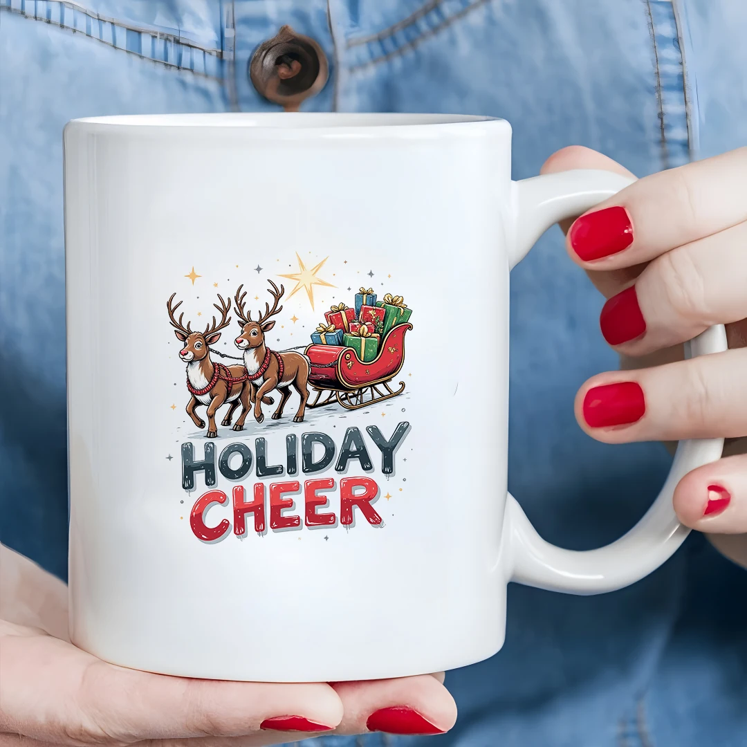 

11oz cartoon Santa Claus reindeer sled gift mug childrens hot beverage cup office creative cup cozy family essential Christmas g