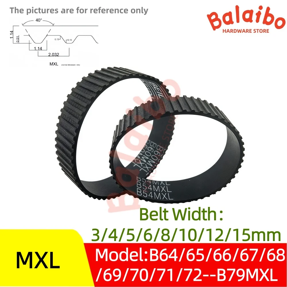 

High Torque Rubber MXL Timing Belt Width 3/4/5/6/8/10/12/15mm Model number B64MXL/65/66/67/68/69/70/71/72/73/74/5/76/77--B79MXL