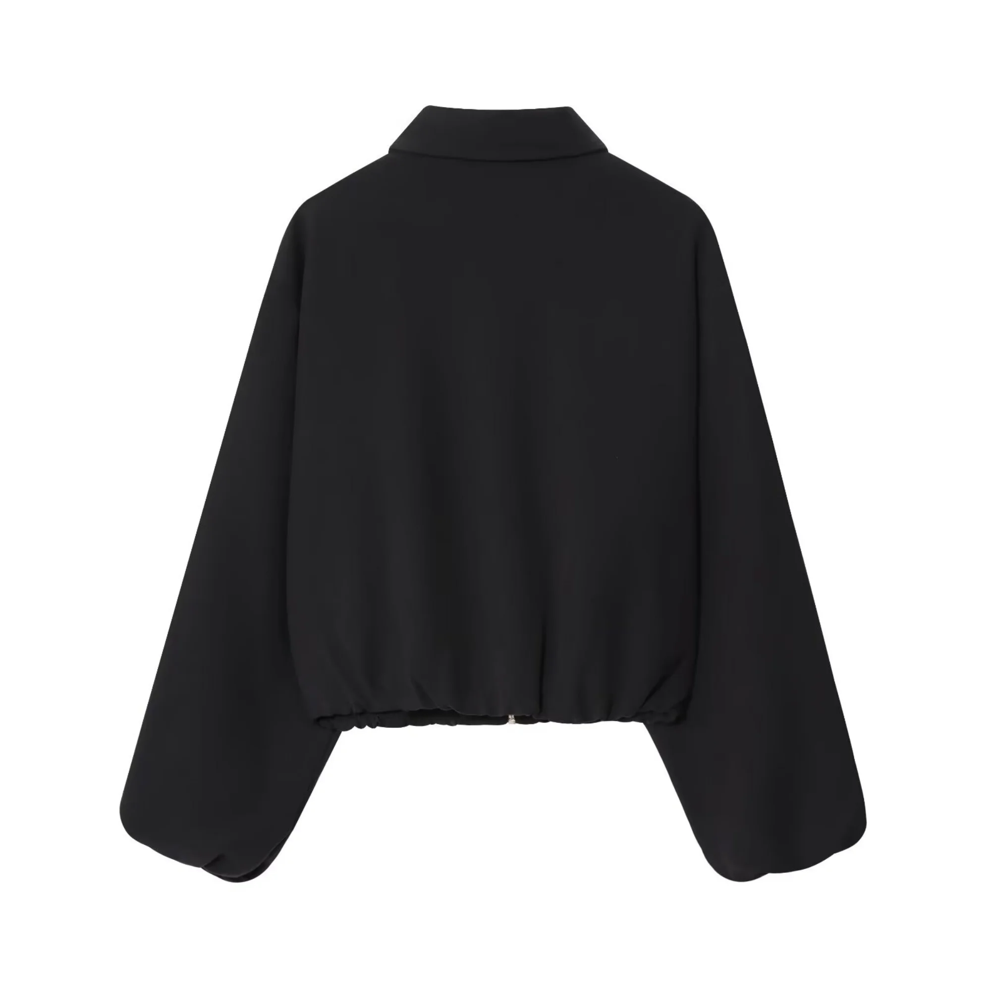 2025 خريف جديد المرأة معطف الموضة غير رسمية مزاجه بسيط فضفاض التلبيب سحاب أكمام طويلة سترة قصيرة ملابس خارجية متعددة الاستخدامات