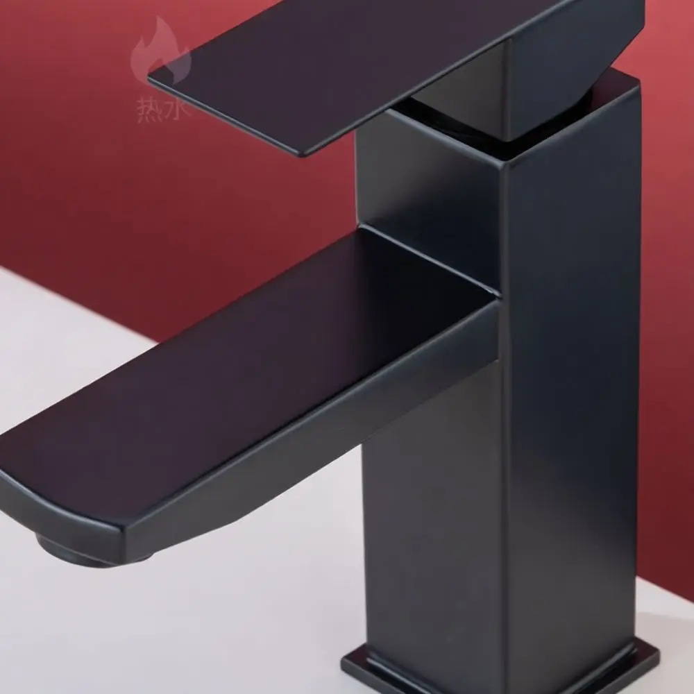 Bathroom Sink Mixer Faucet Matte Black Square 304 Stainless Steel Modern Washroom Vanity Cold Hot Water Dual Tap Gear