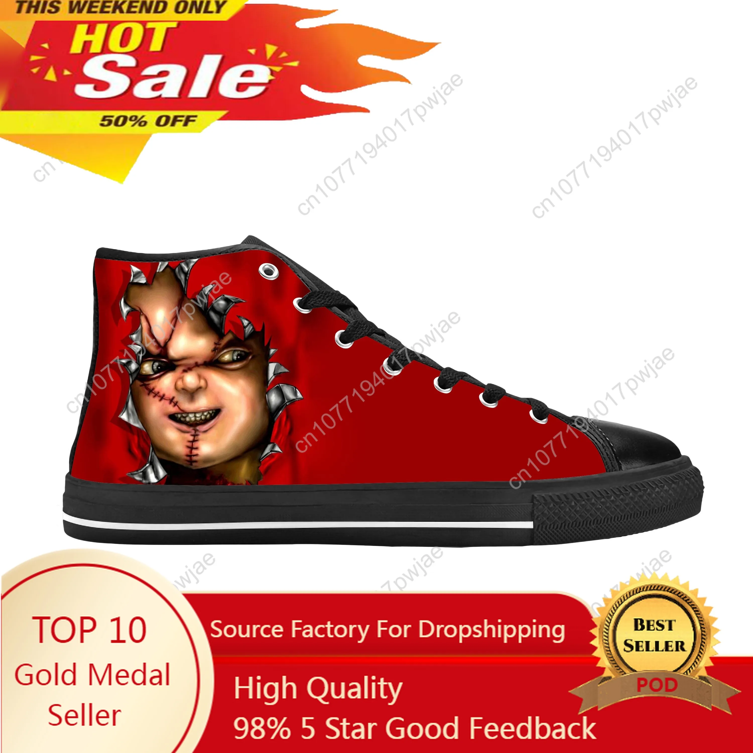 Horror Movie Childs Play Chucky Halloween Gothic Casual Cloth Shoes High Top Comfortable Breathable 3D Print Men Women Sneakers