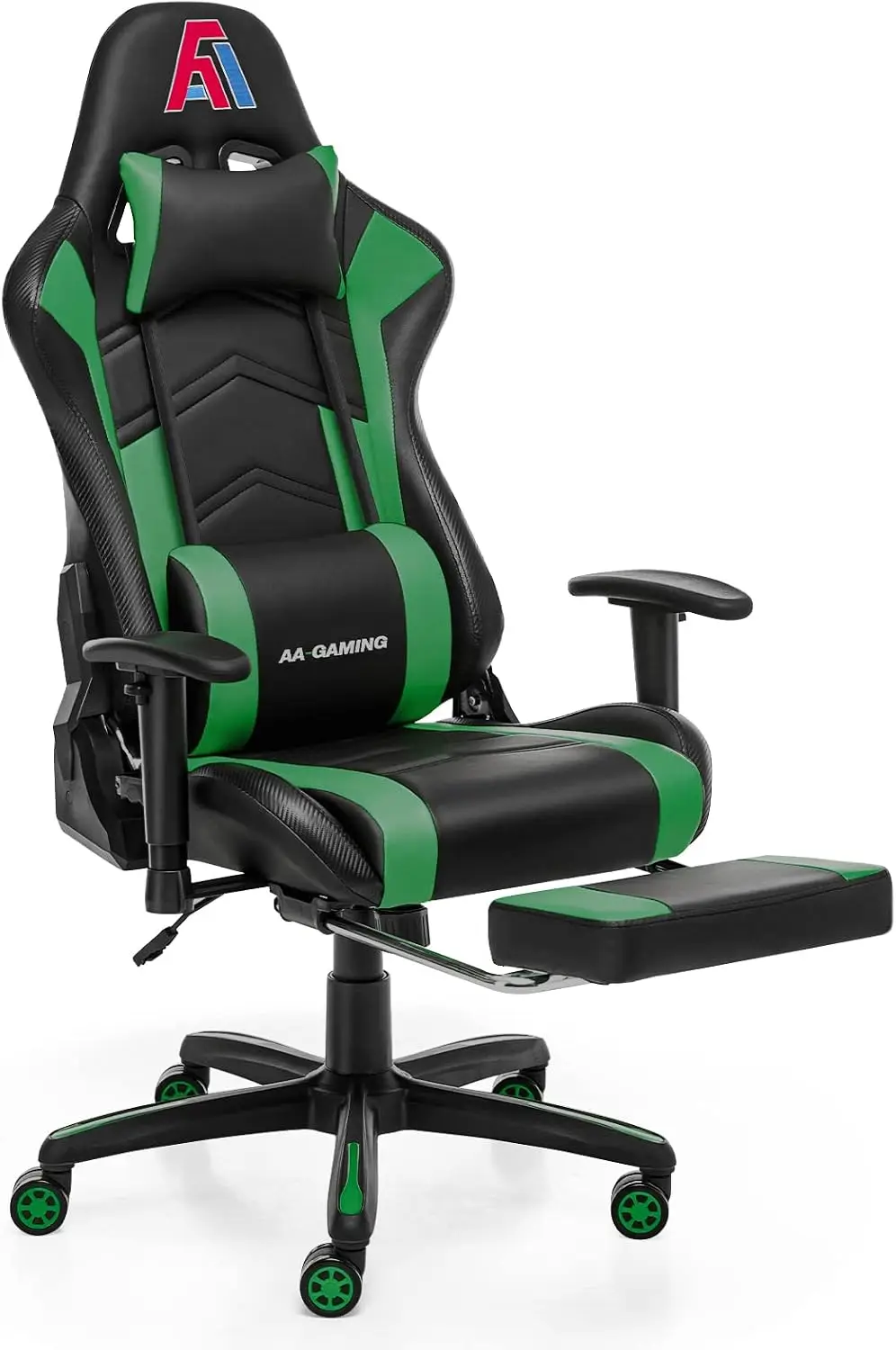 Ergonomic High Back Gaming Chair with Footrest, Lumbar Support, Adjustable Swivel – Black/Green