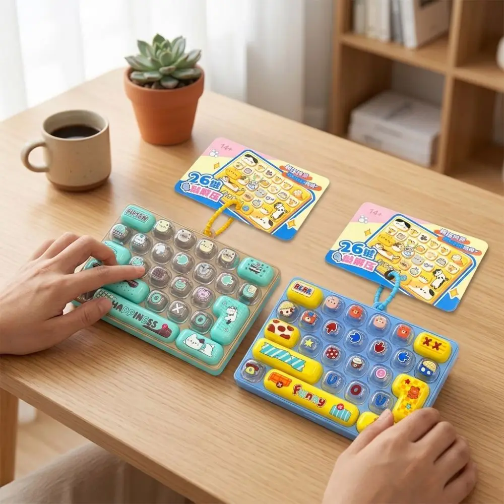 Press-Type 26 Key Keyboard Keychain Plastic Clickable Keys Mechanical Fidget Keyboard Sensory Clear Key Sounds Keyboard Pendant