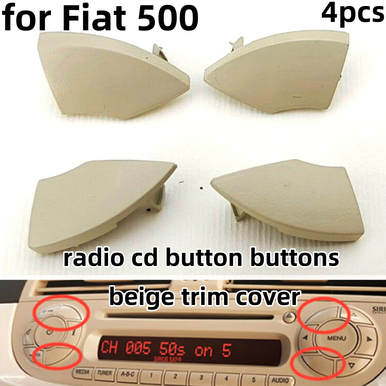 

4X Car Cd Button Buttons Beige Trim Cover Car Multimedia Control Console Frame Cover Trim For Fiat 500 Radio 2008 Onwards