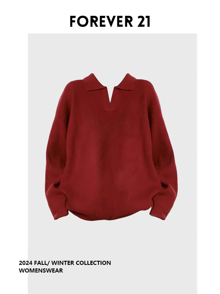 

Вязаный свитер Forever 2, длинный, свободный, с ребристым воротником на пуговицах, для женщин, осенняя повседневная одежда