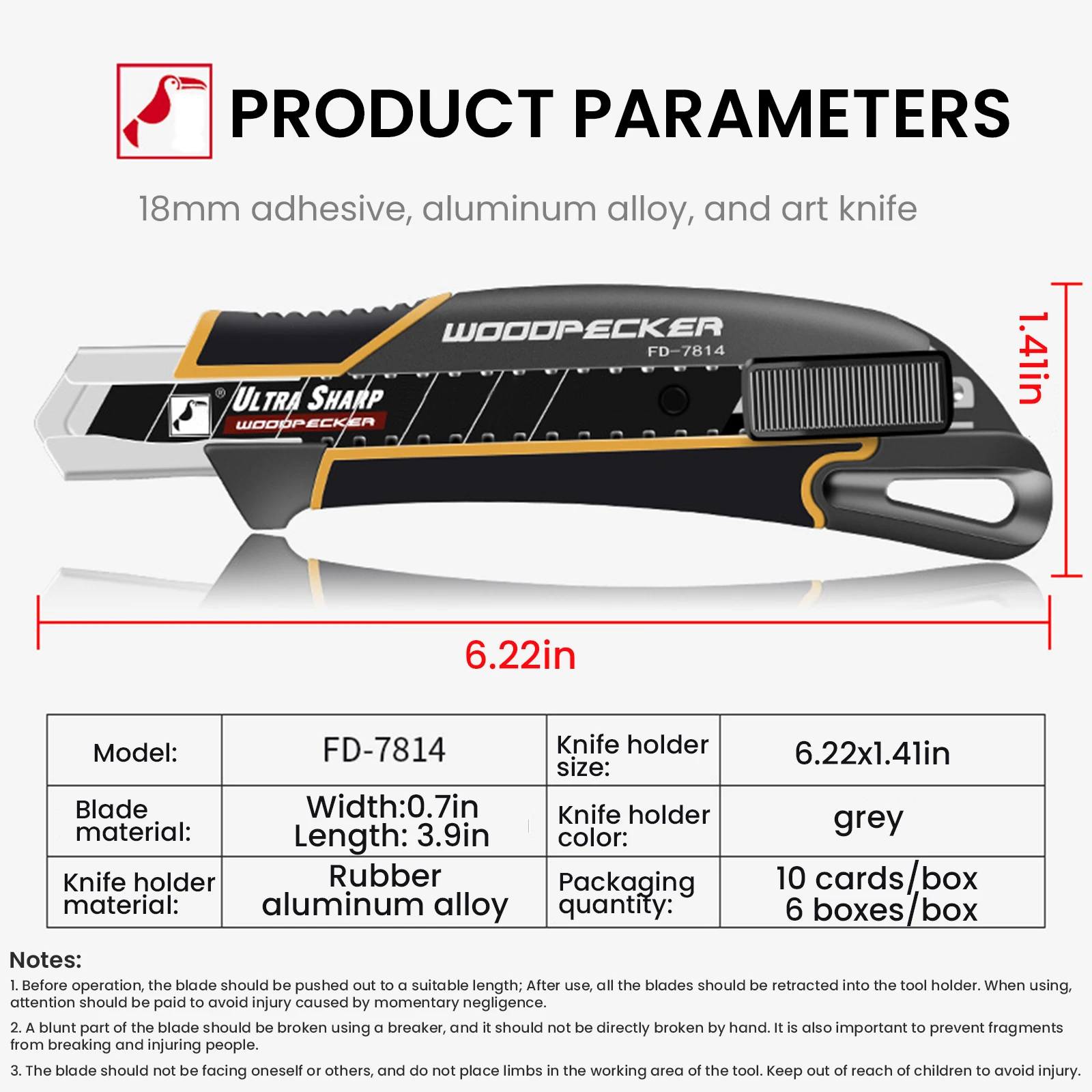 Imagem -03 - Woodpecker Black Blade Utility Knife Atualização 18 Milímetros Wallpaper Knife Liga de Alumínio Bloqueio Automático sem Sacudir Art Supplies Tool