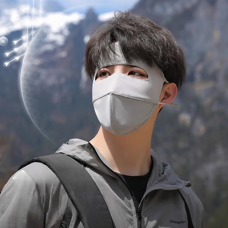 Ice silk sunscreen shading face Mask outdoor riding protects against ultraviolet rays light breathable full face mask view 4