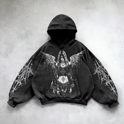 Gotik retro moda tanrıça desen baskı boy hoodie kadın Y2K yeni Harajuku hip-hop rahat kazak sokak üst