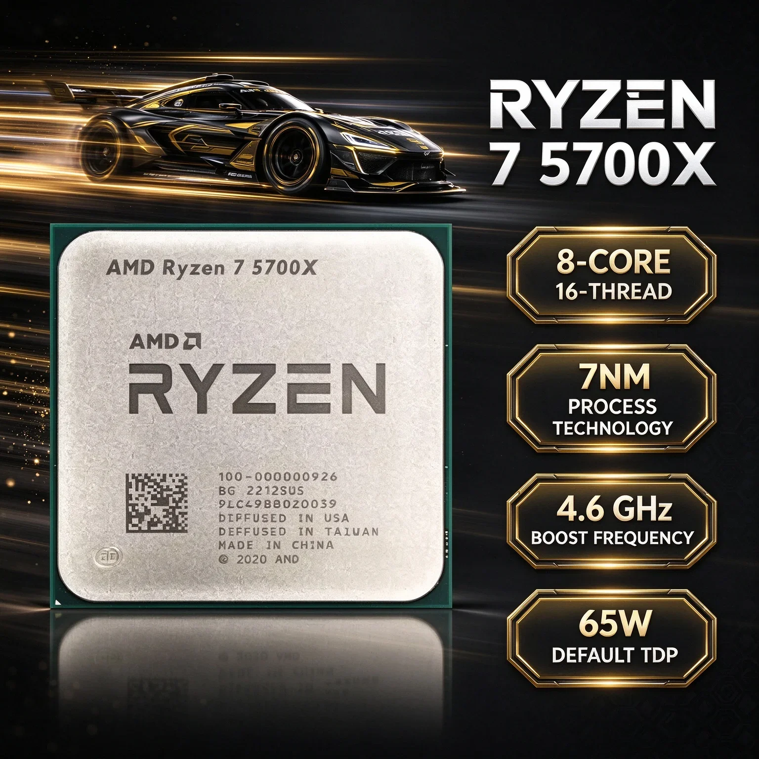 AMD Ryzen7 5700X 3.4GHz 8C16T 7NM 32MB L3 Cache Socket AM4 Desktop Processor Zen3 Video Editing CPU 65W 100-000000926