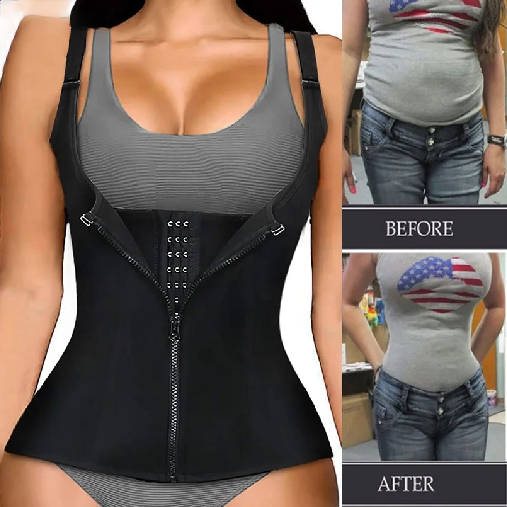

Women Waist Trainer Corset Zipper Vest Body Shaper Cincher Shapewear Slimming Belt Sports Girdle Neoprene Sauna Tank Top