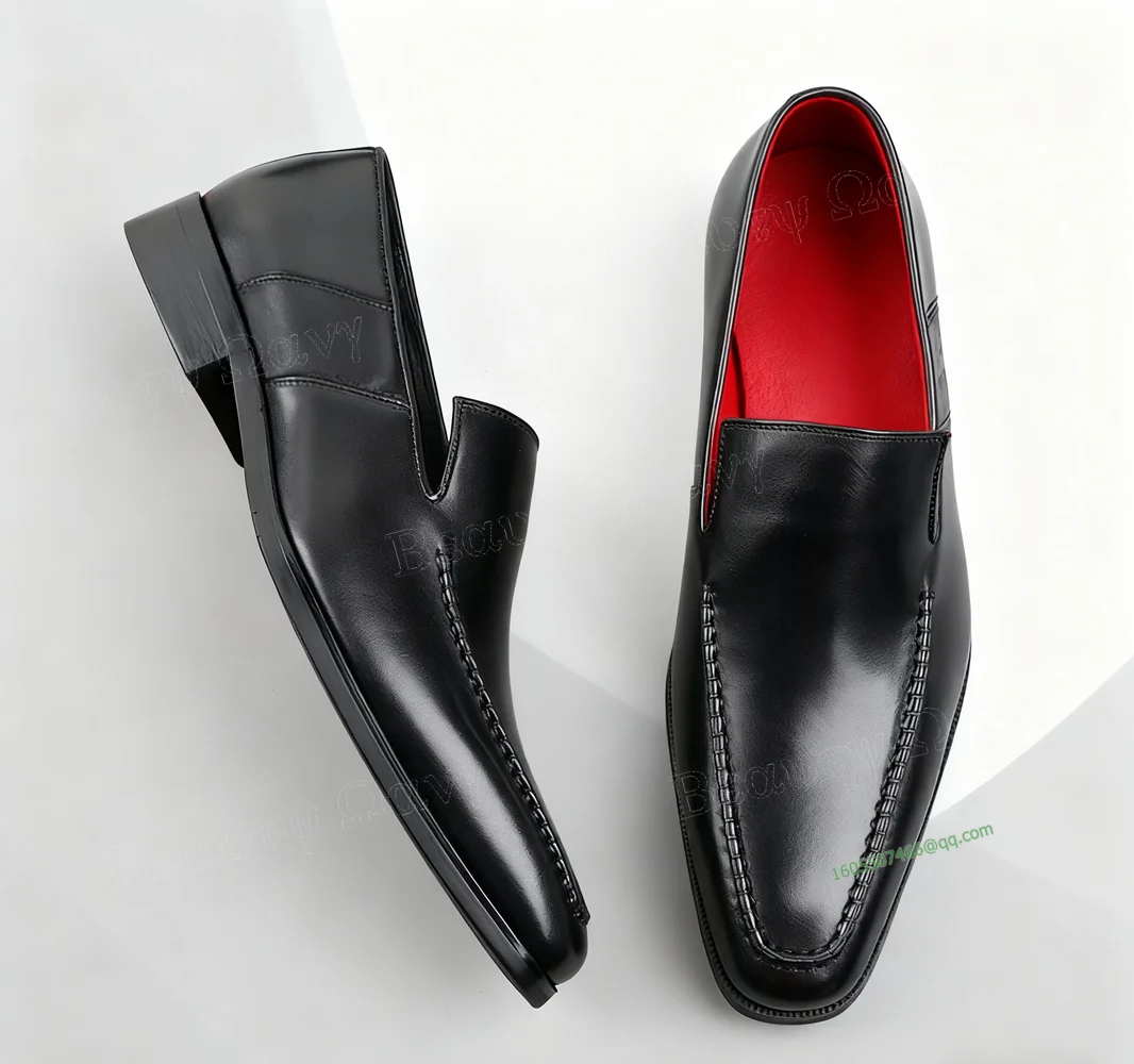

Черные мужские модельные туфли с красным швом внутри, однотонные мужские модельные туфли без шнуровки, женские туфли без шнуровки для вечеринок, большой размер 47, весна-осень