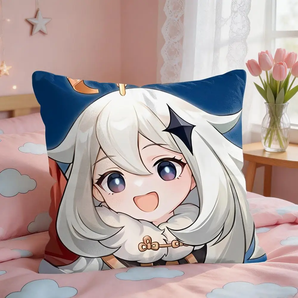 Paimon Cute Genshin Impact Cushion Cover Square Short Plush Pillow Case Living Room Sofa Home Decor Funda 40X40