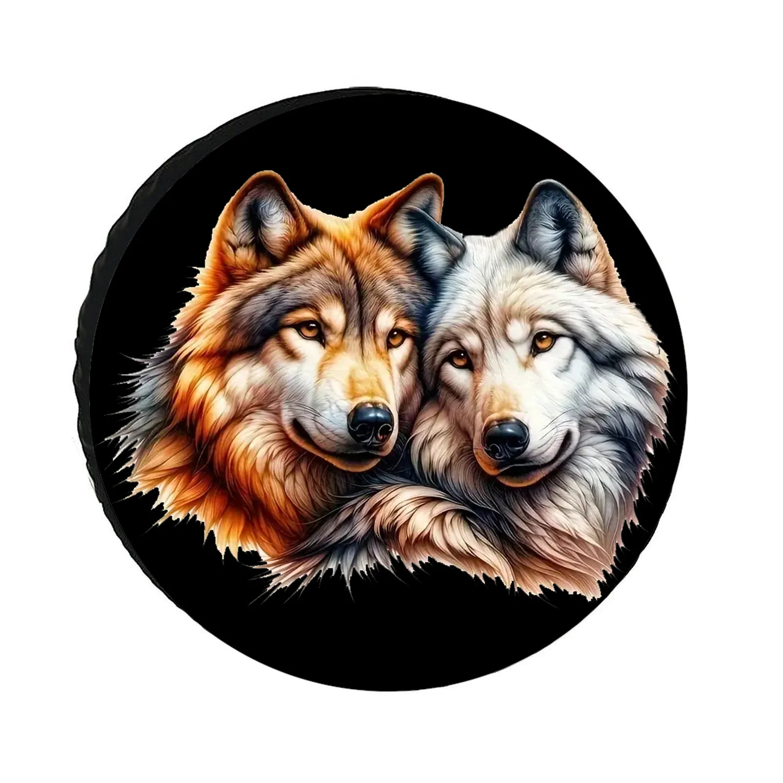 

Портретный чехол для шин Twin Wolves, полиэстер, защита от атмосферных воздействий, защита запасного колеса для внедорожника, грузовика, автофургона